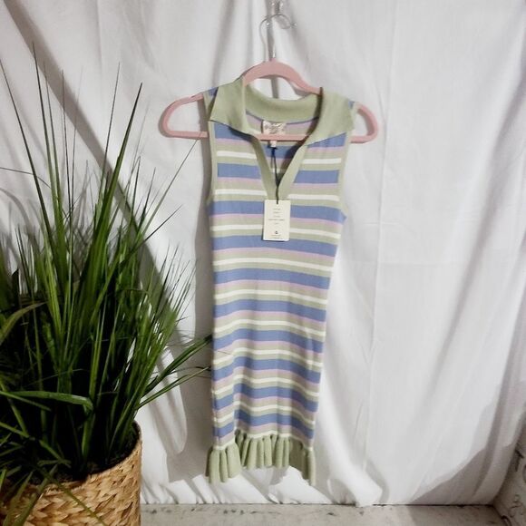 Hippie Rose Stripe Color Block Ruffled Bottom Dress Size: L - Picture 12 of 14